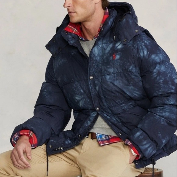POLO RL Mens XXL Down Puffer Jacket & Vest Tie Dye Navy Blue New NWT Convertible - Picture 3 of 8